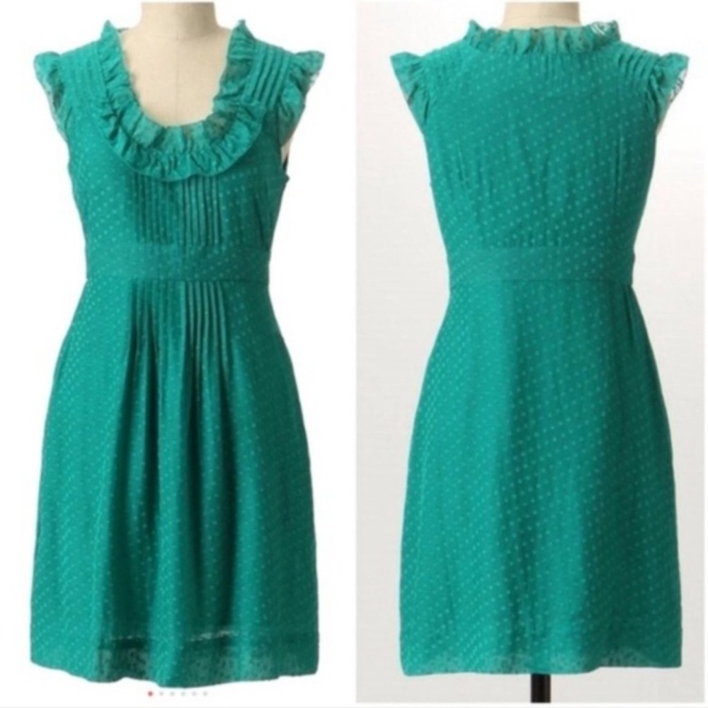 Anthropologie Moulinette Soeurs Behind The Clouds swiss dot green mini dress 6